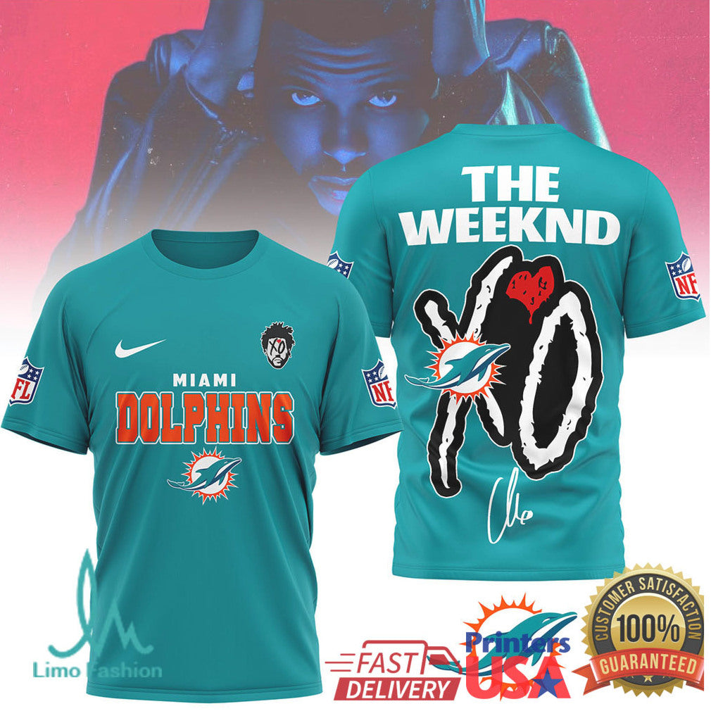 The Weeknd XO x Miami Dolphins NFL Graphic T Shirt - Limotees LLC