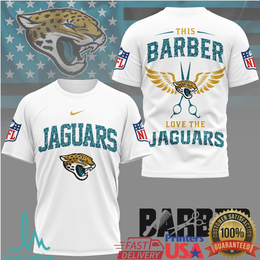 This Barber Love The Jaguars NFL Custom Barber Shop Shirt - Limotees LLC