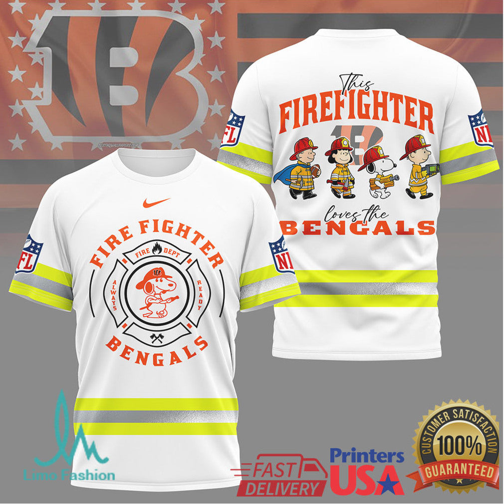 This Firefighter Loves The Cincinnati Bengals Snoopy NFL T Shirt - Limotees LLC