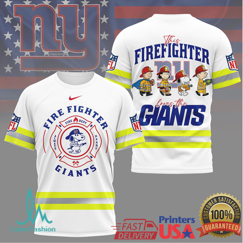 This Firefighter Loves The New York Giants Snoopy NFL Apparel T Shirt - Limotees LLC
