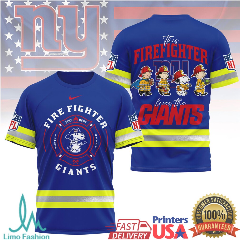 This Firefighter Loves The New York Giants Snoopy NFL Apparel T Shirt - Limotees LLC