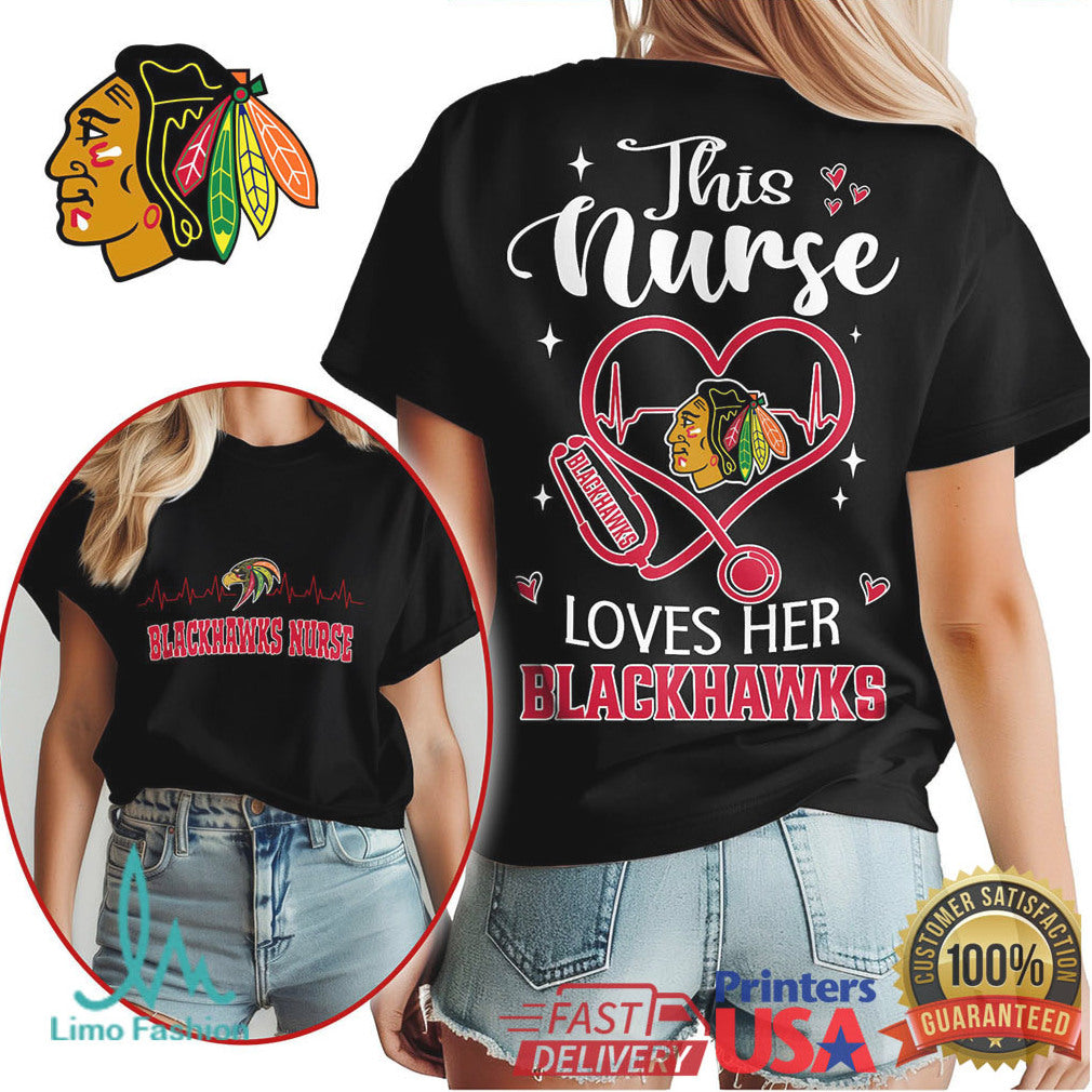 This Nurse Loves Her Blackhawks T Shirt Chicago Hockey Nurse Apparel - Limotees LLC