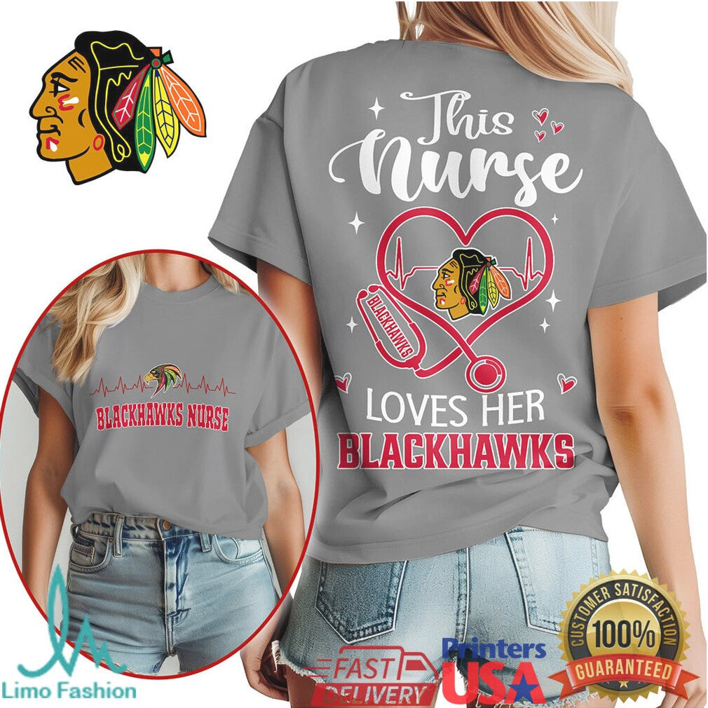This Nurse Loves Her Blackhawks T Shirt Chicago Hockey Nurse Apparel - Limotees LLC