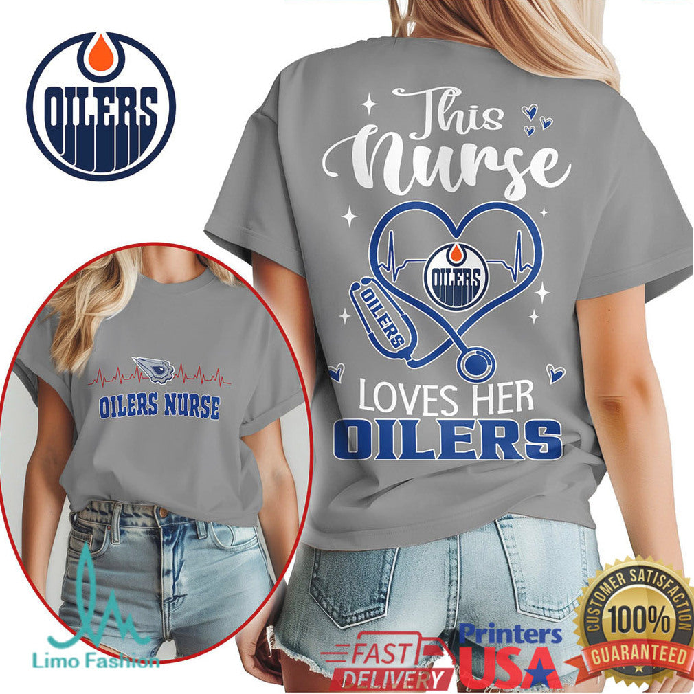 This Nurse Loves Her Oilers T Shirt Edmonton Hockey Nurse Stethoscope T Shirt - Limotees LLC