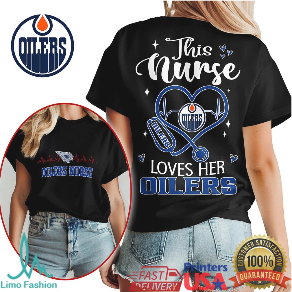 This Nurse Loves Her Oilers T Shirt Edmonton Hockey Nurse Stethoscope T Shirt - Limotees LLC