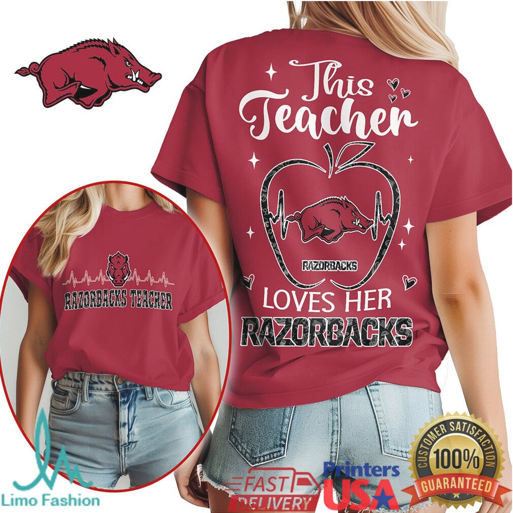 This Teacher Loves Her Arkansas Razorbacks T Shirt - Limotees LLC