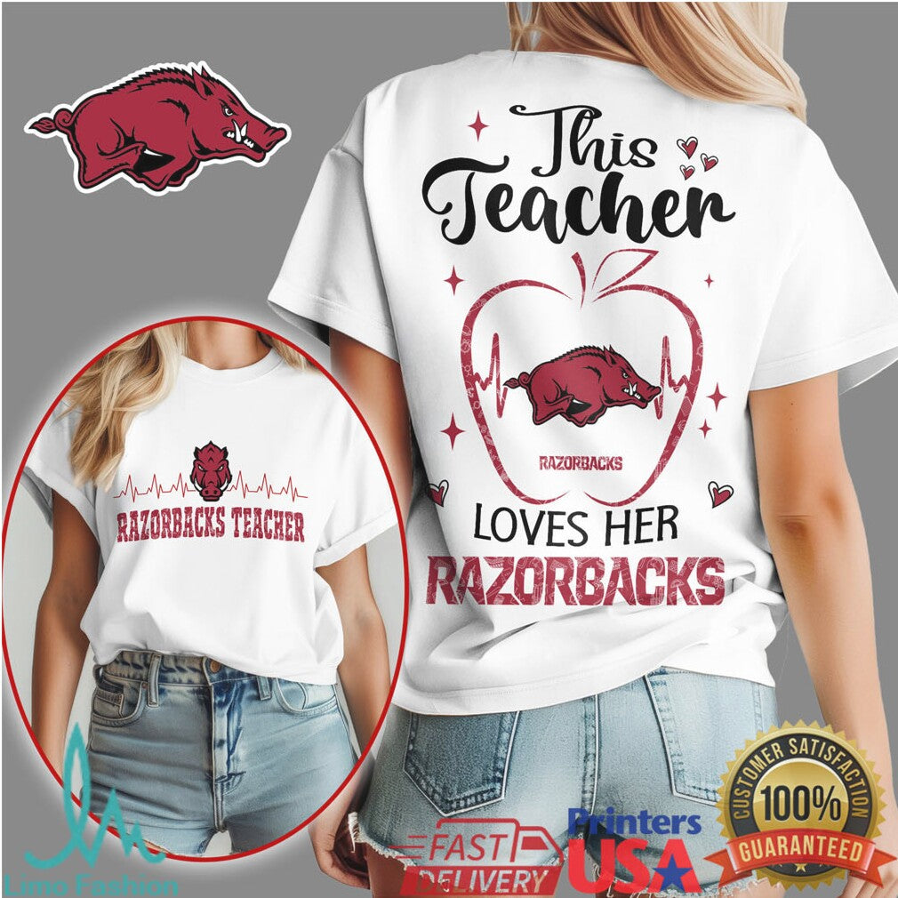 This Teacher Loves Her Arkansas Razorbacks T Shirt - Limotees LLC