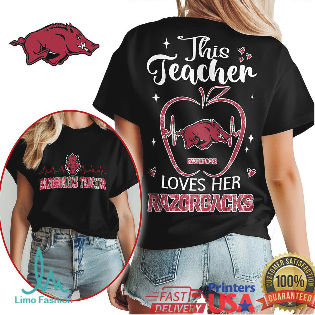 This Teacher Loves Her Arkansas Razorbacks T Shirt - Limotees LLC