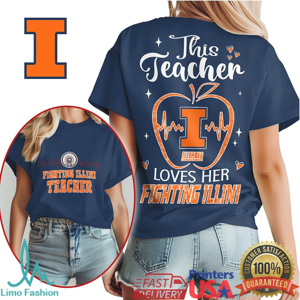 This Teacher Loves Her Fighting Illini T Shirt Illinois Pride - Limotees LLC