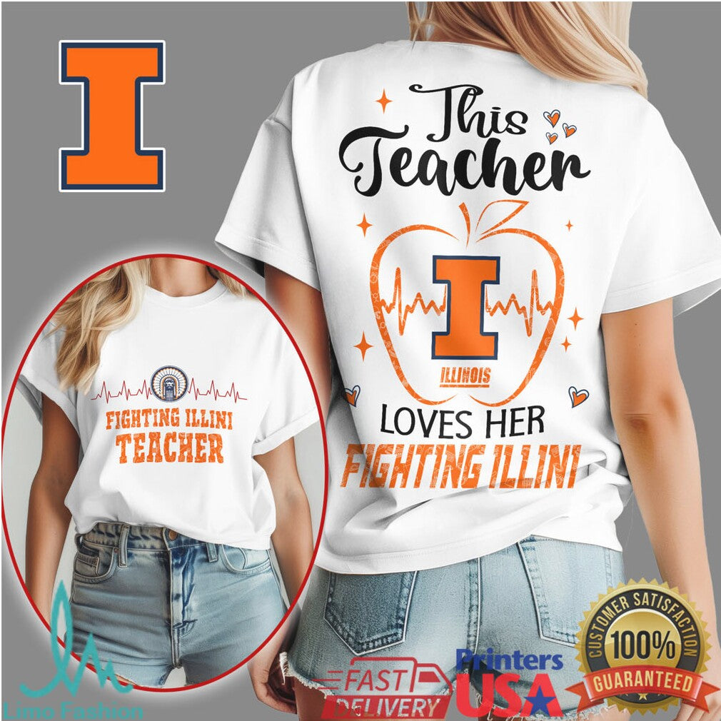This Teacher Loves Her Fighting Illini T Shirt Illinois Pride - Limotees LLC