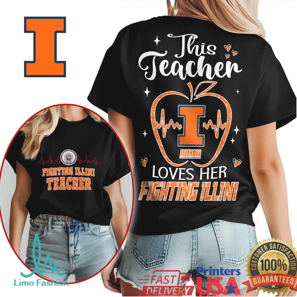 This Teacher Loves Her Fighting Illini T Shirt Illinois Pride - Limotees LLC