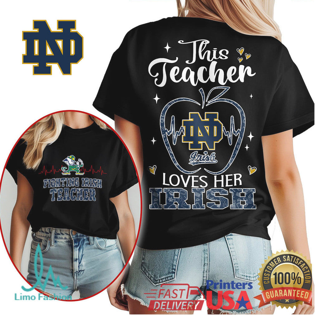 This Teacher Loves Her Notre Dame Fighting Irish T Shirt - Limotees LLC