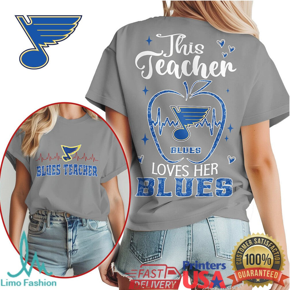 This Teacher Loves Her St. Louis Blues NHL Fan Apple Heartbeat Tee - Limotees LLC