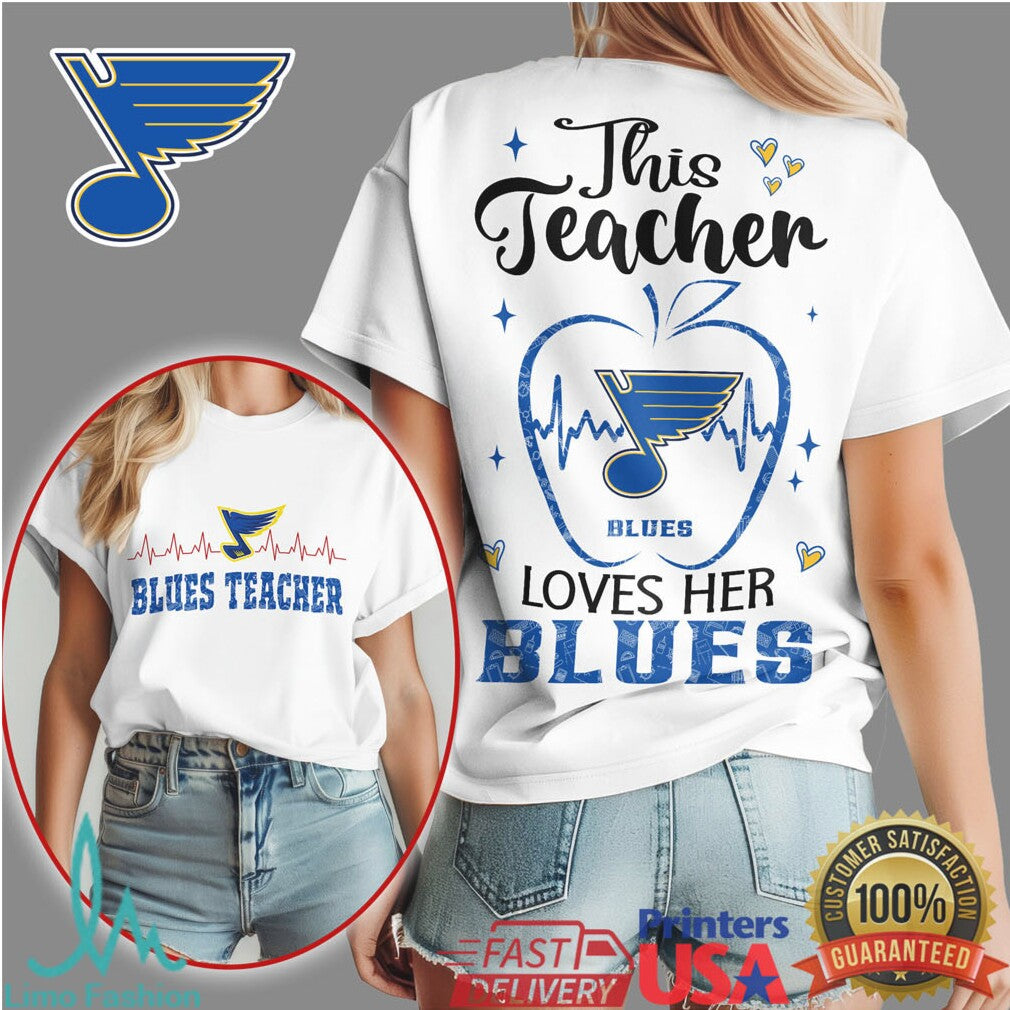 This Teacher Loves Her St. Louis Blues NHL Fan Apple Heartbeat Tee - Limotees LLC