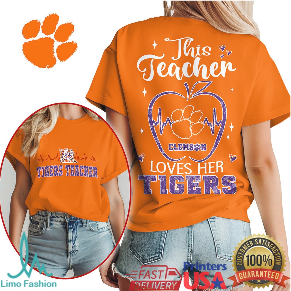 This Teacher Loves Her Tigers Clemson University Heartbeat T Shirt - Limotees LLC