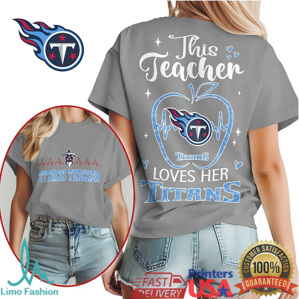 Titans Teacher Heartbeat Apple This Teacher Loves Her Titans T Shirt - Limotees LLC