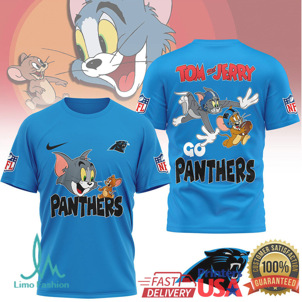 Tom and Jerry x Carolina Panthers NFL Blue & Black Fan T shirt - Limotees LLC