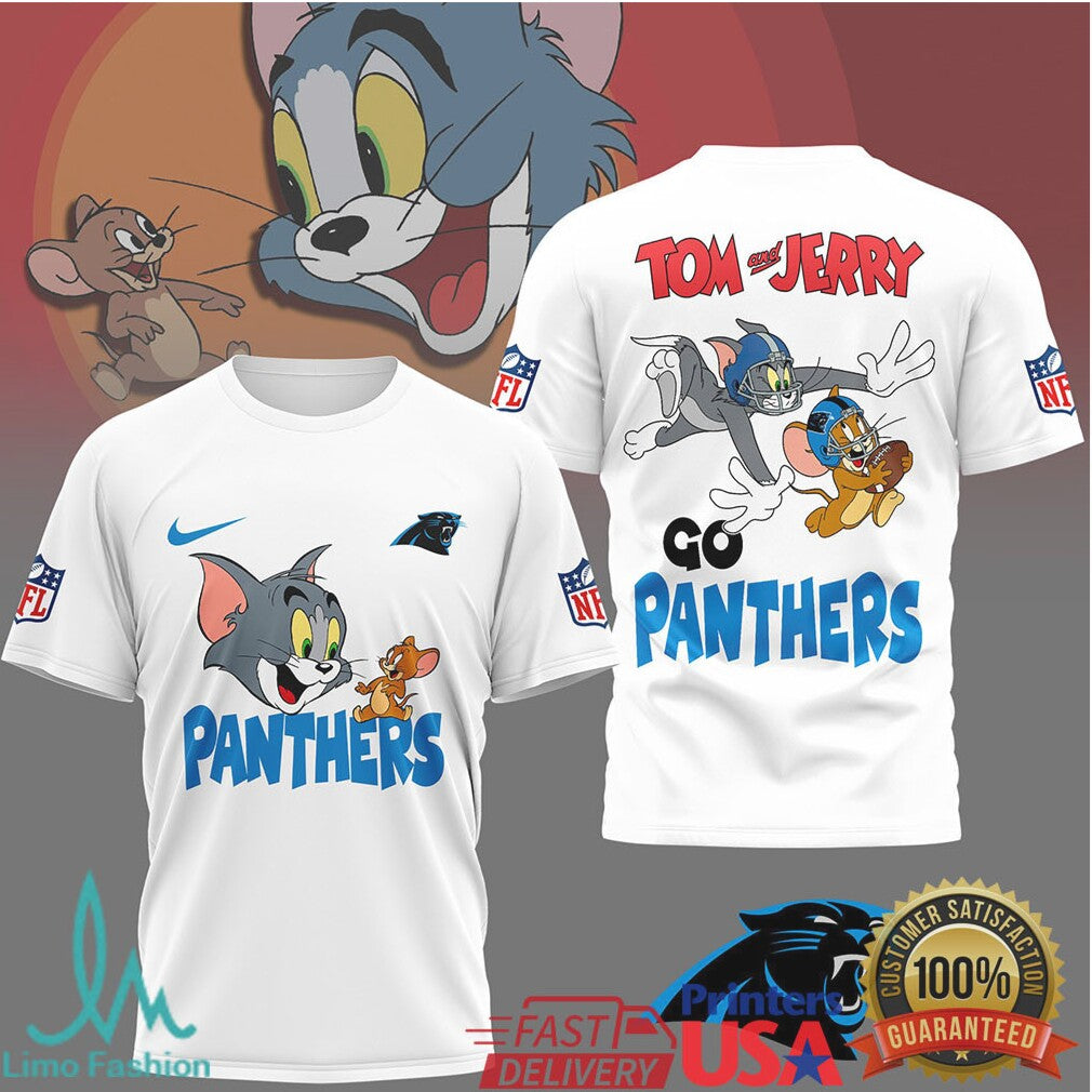Tom and Jerry x Carolina Panthers NFL Blue & Black Fan T shirt - Limotees LLC