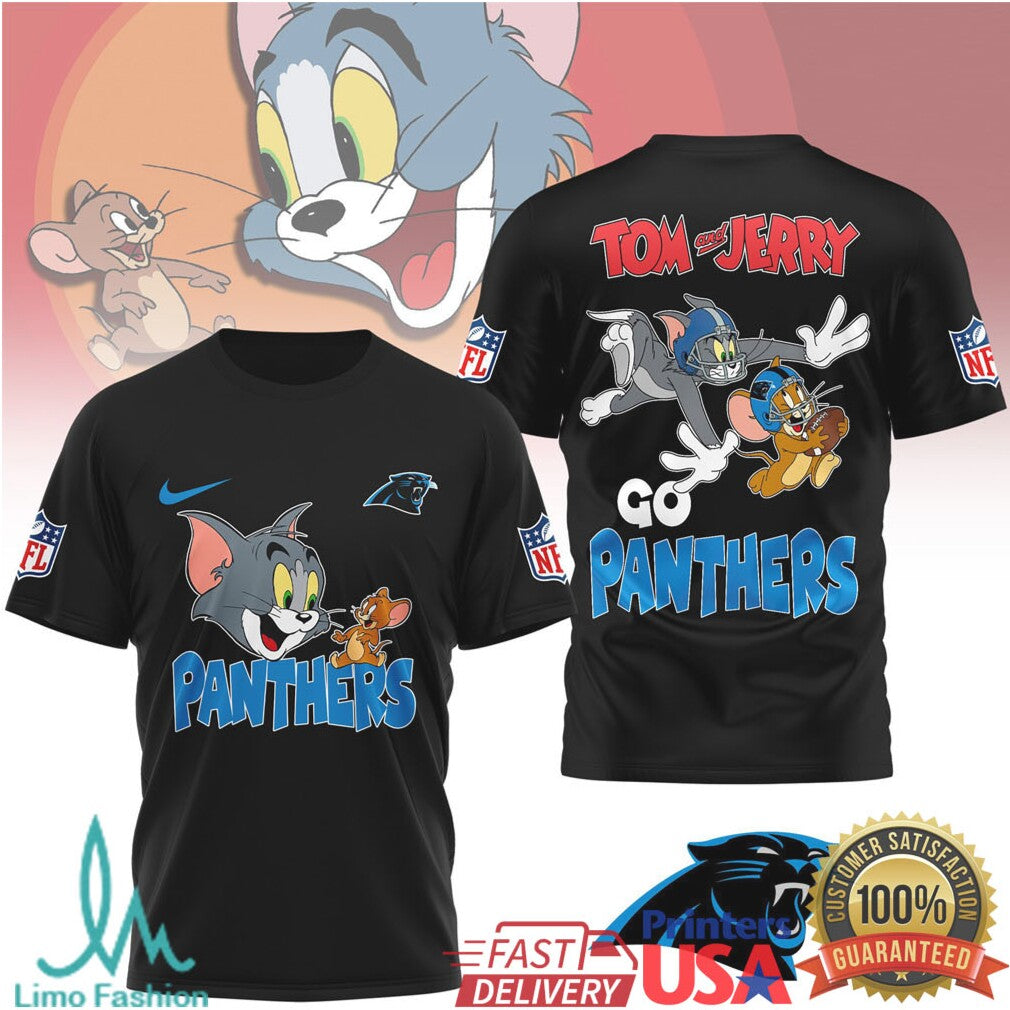 Tom and Jerry x Carolina Panthers NFL Blue & Black Fan T shirt - Limotees LLC