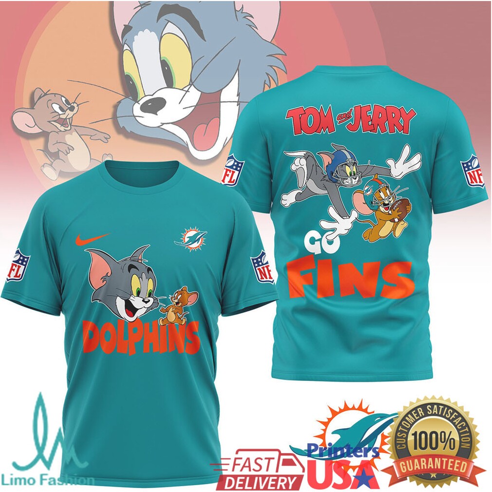 Tom and Jerry x Miami Dolphins NFL “Go Fins” Sports Apparel - Limotees LLC