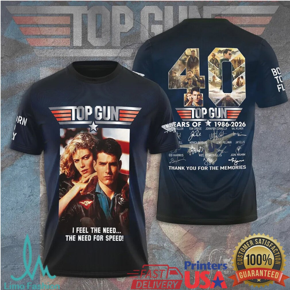 Top Gun 40 Years 1986 2026 Thank You For The Memories Signatures Photo T Shirt