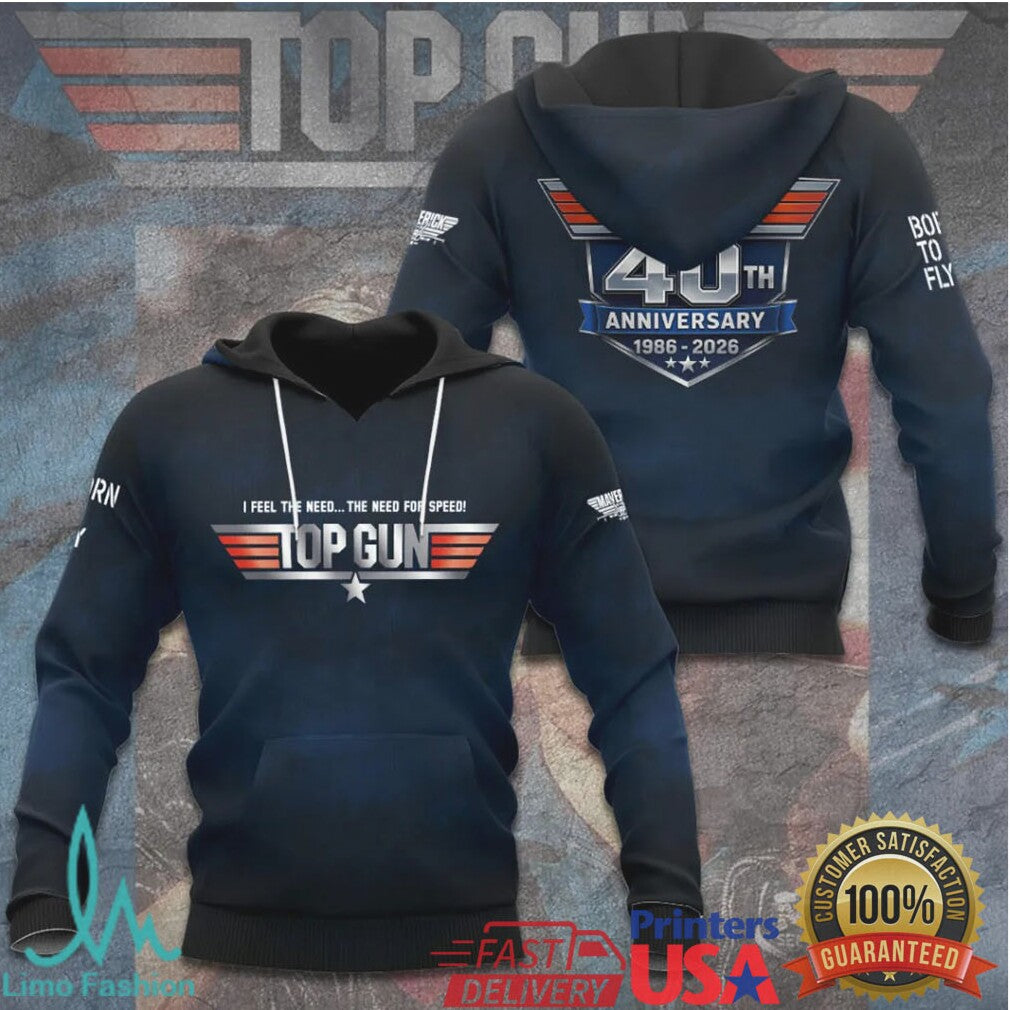 Top Gun 40th Anniversary 1986 2026 “The Need For Speed” Logo 3D Printed Apparel T Shirt - Limotees LLC