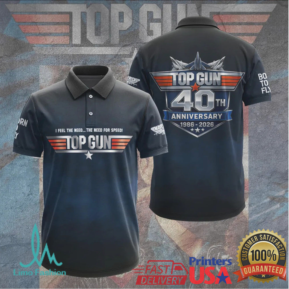 Top Gun 40th Anniversary 1986 2026 “The Need For Speed” Logo 3D Printed Apparel T Shirt - Limotees LLC