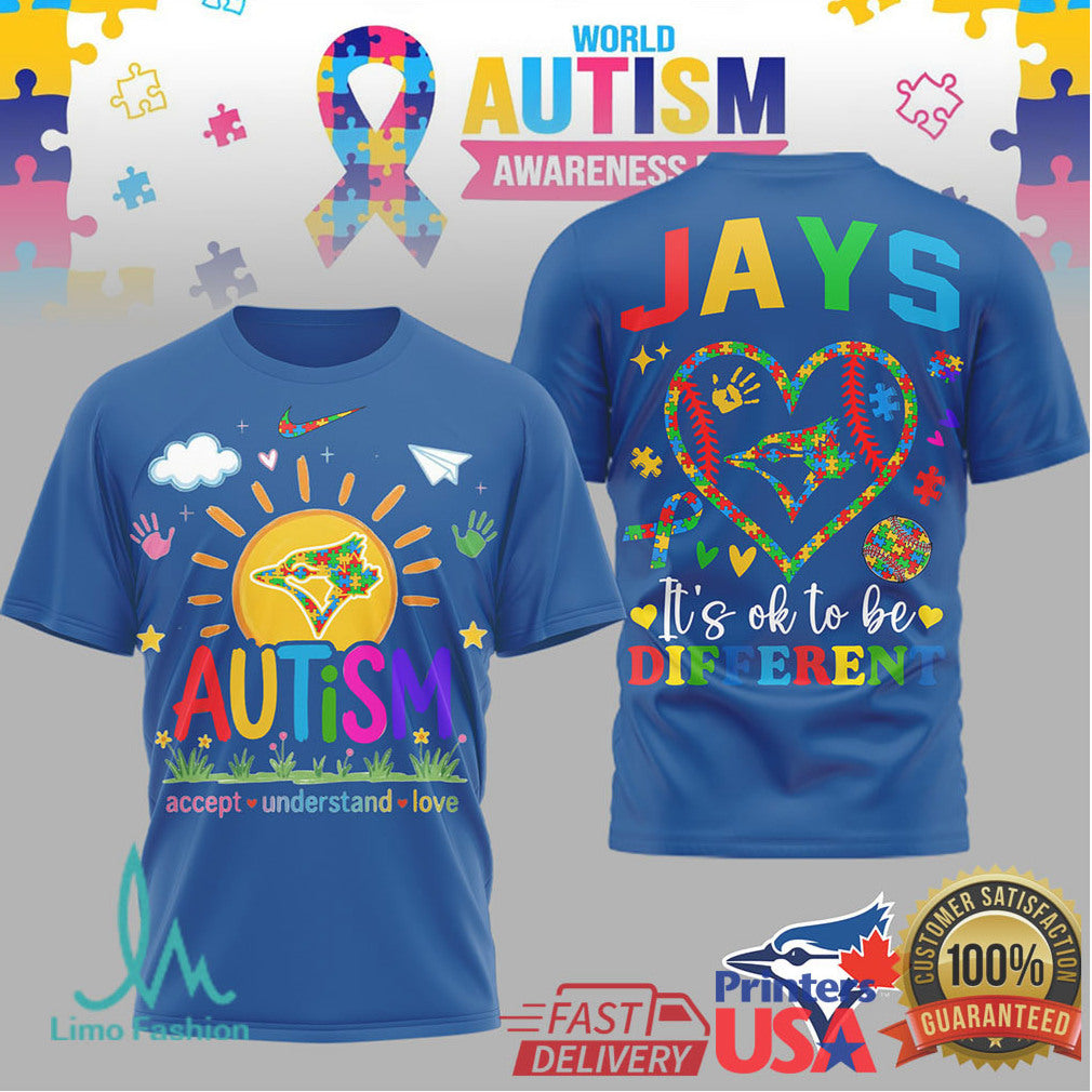 Toronto Blue Jays MLB Autism Awareness It's Ok To Be Different T Shirt - Limotees LLC
