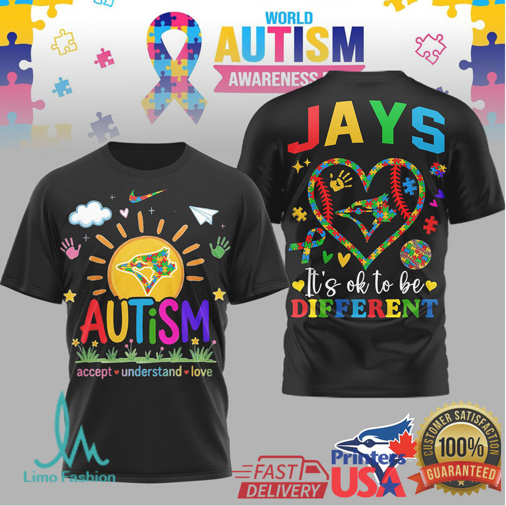 Toronto Blue Jays World Autism Awareness It's OK To Be Different T Shirt - Limotees LLC