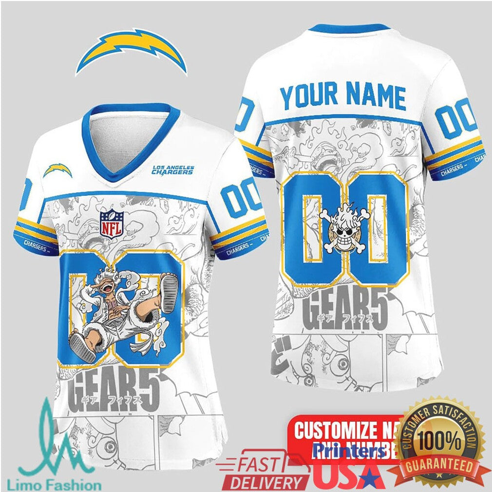 Los Angeles Chargers Official NFL Luffy Gear 5 Special Edition Baseball Jersey Custom Name - Limotees LLC