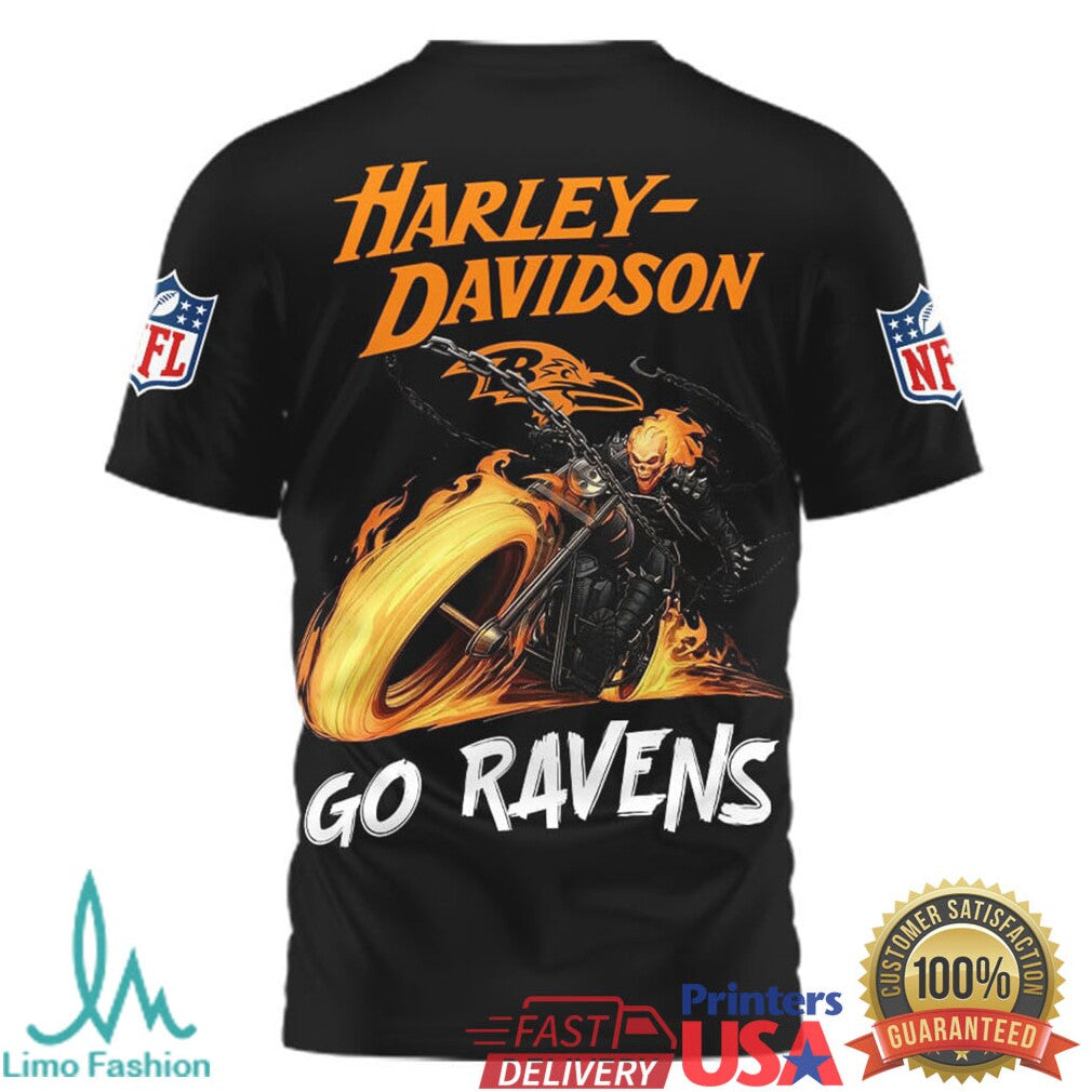 Baltimore Ravens Official NFL Ghost Rider Harley Davidson 3D Shirt - Limotees LLC