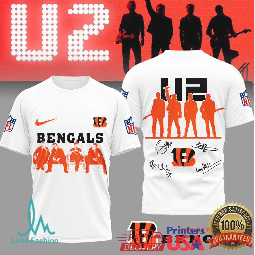 U2 Band x Cincinnati Bengals NFL Vintage Signatures T Shirt - Limotees LLC