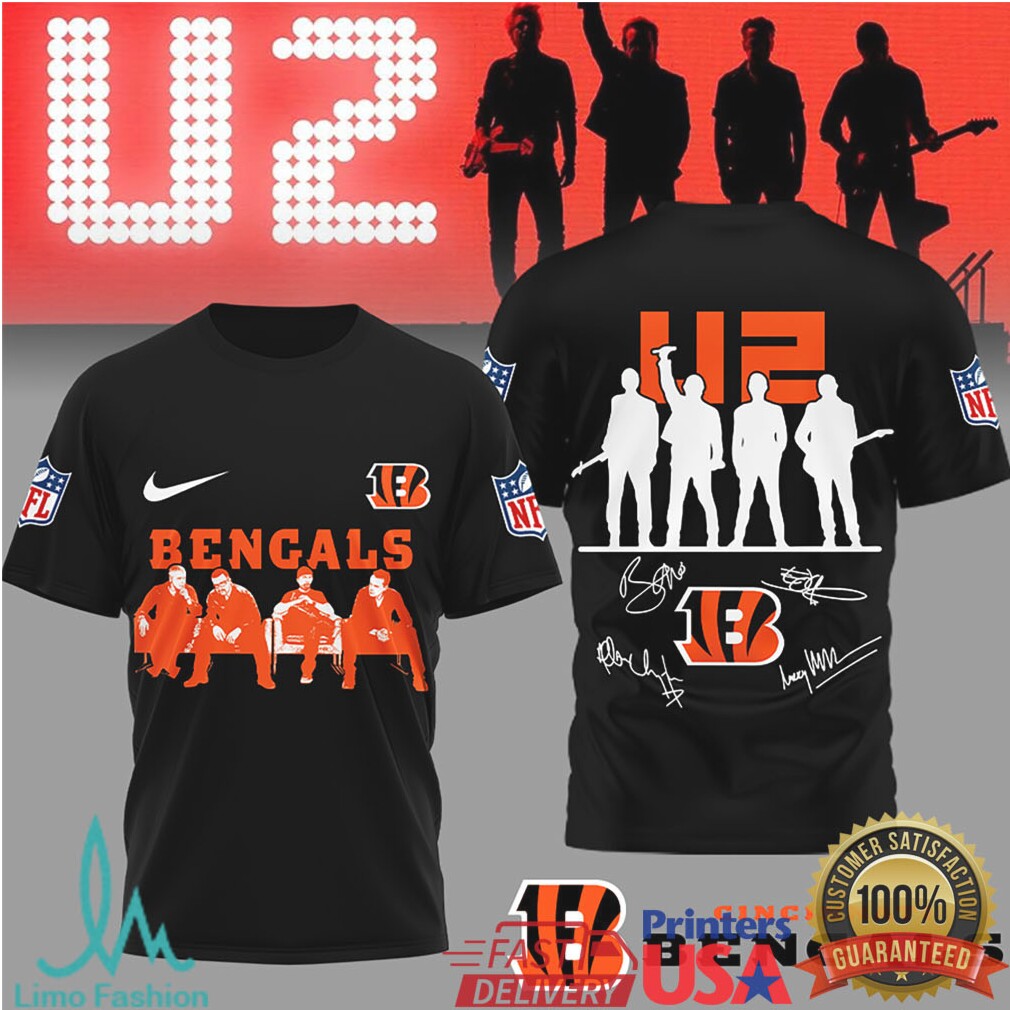 U2 Band x Cincinnati Bengals NFL Vintage Signatures T Shirt - Limotees LLC