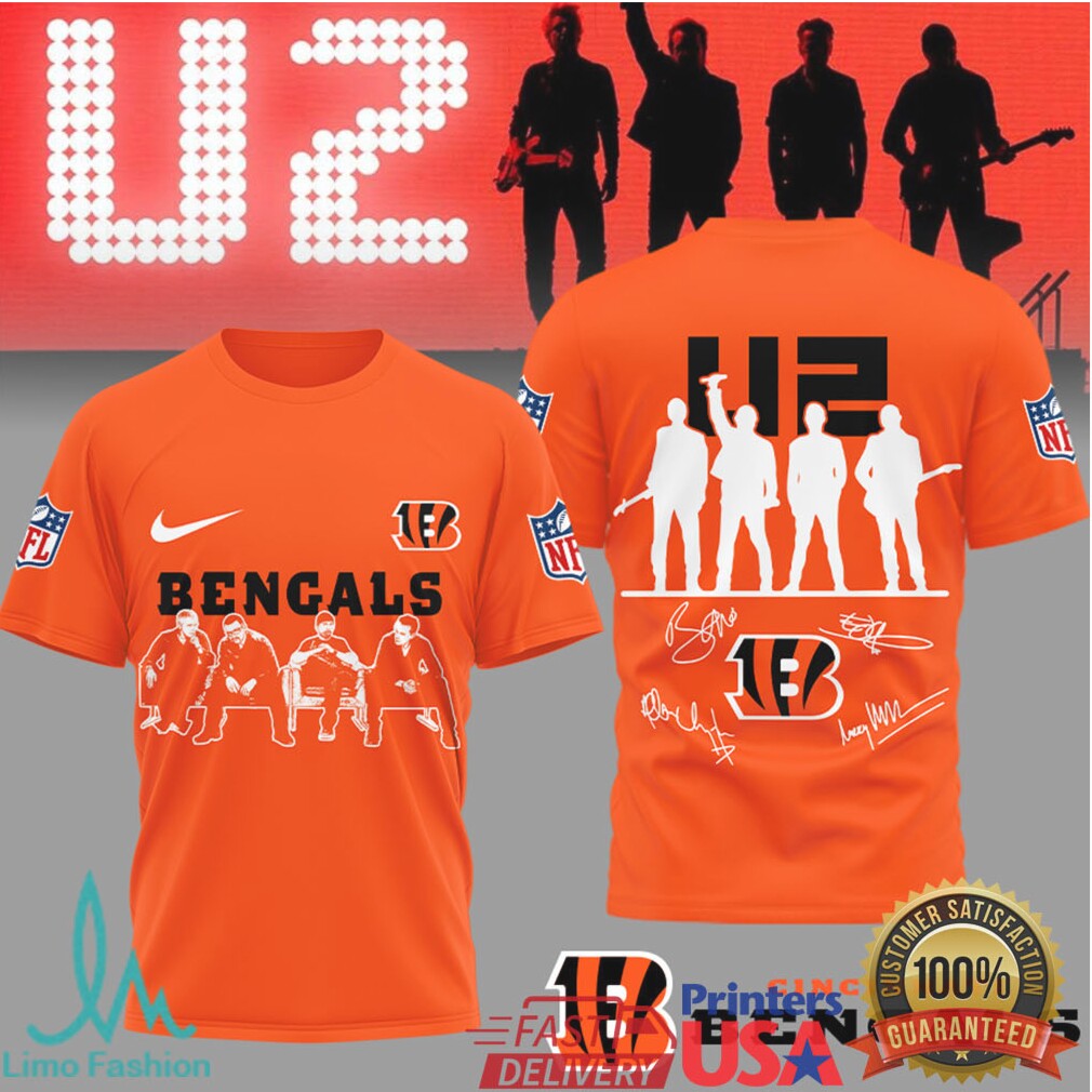 U2 Band x Cincinnati Bengals NFL Vintage Signatures T Shirt - Limotees LLC