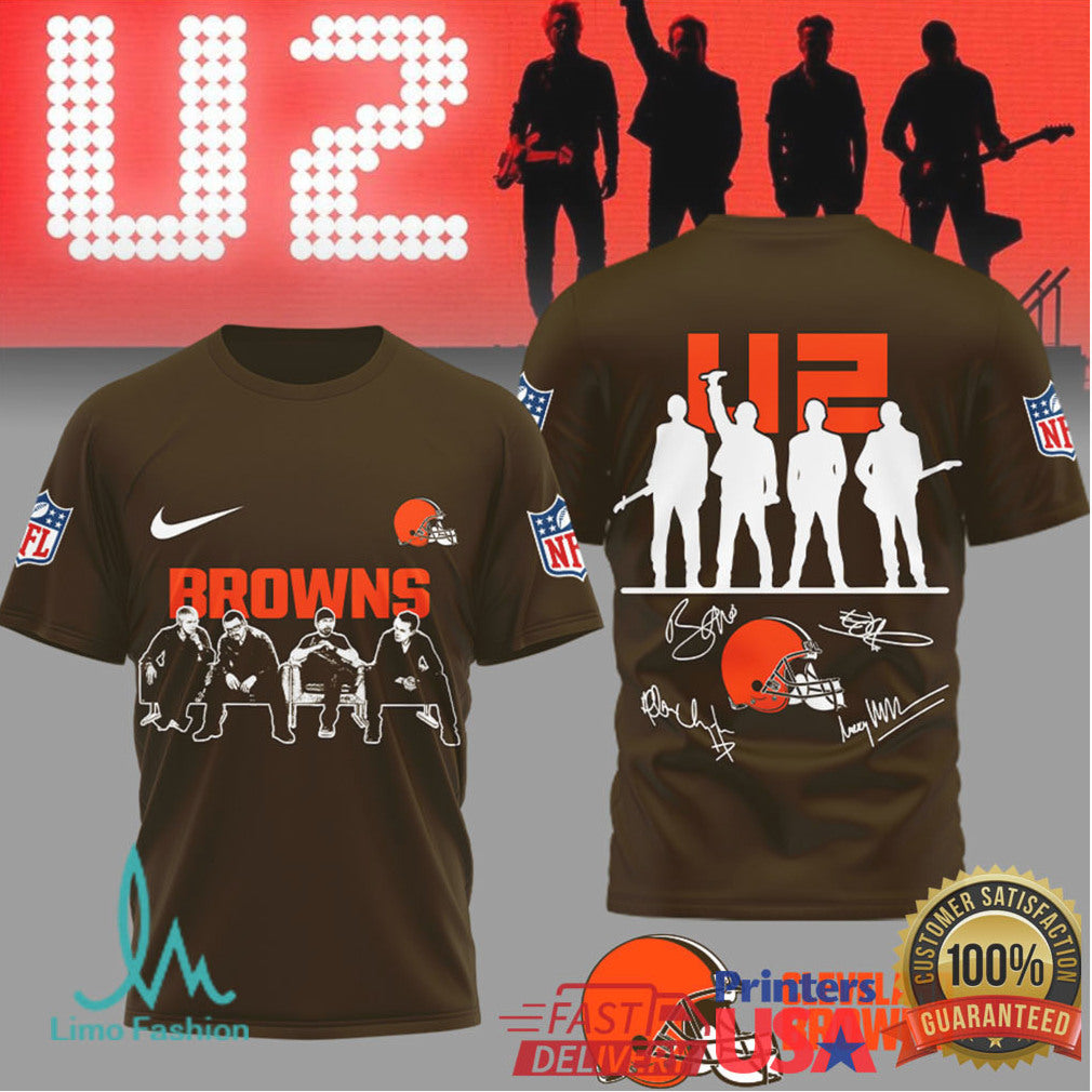 U2 Band x Cleveland Browns NFL Vintage Signatures T Shirt - Limotees LLC
