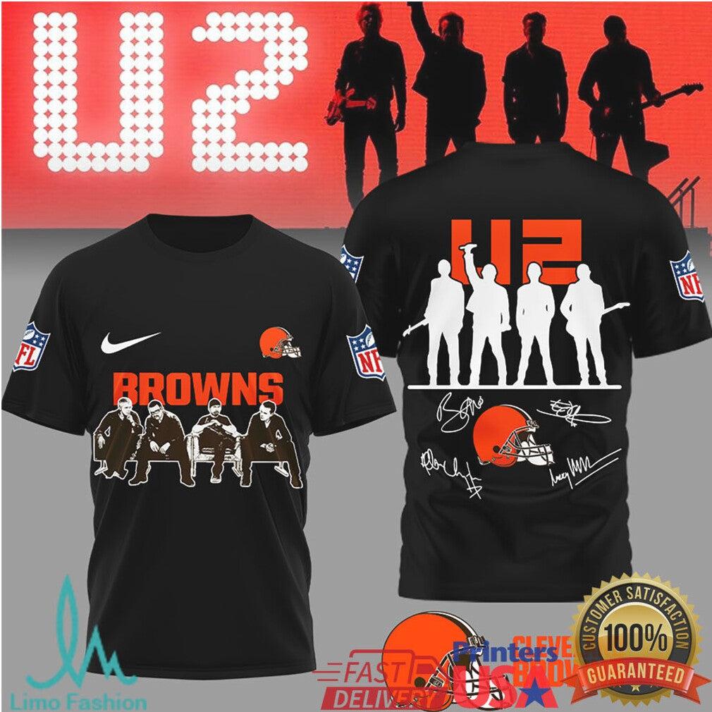 U2 Band x Cleveland Browns NFL Vintage Signatures T Shirt - Limotees LLC