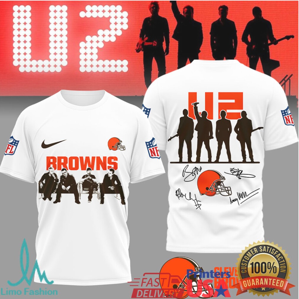 U2 Band x Cleveland Browns NFL Vintage Signatures T Shirt - Limotees LLC