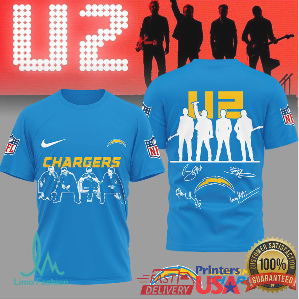 U2 Band x Los Angeles Chargers NFL Vintage Signatures T Shirt