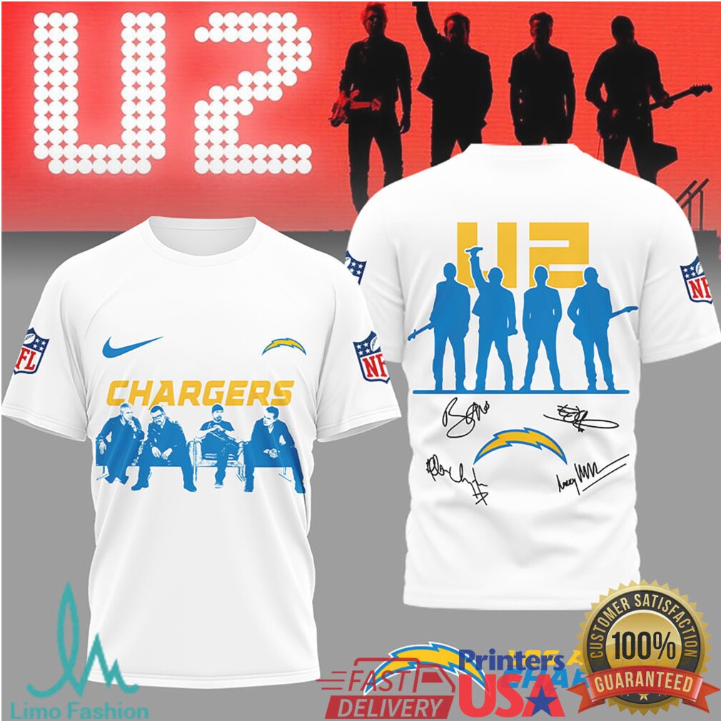 U2 Band x Los Angeles Chargers NFL Vintage Signatures T Shirt