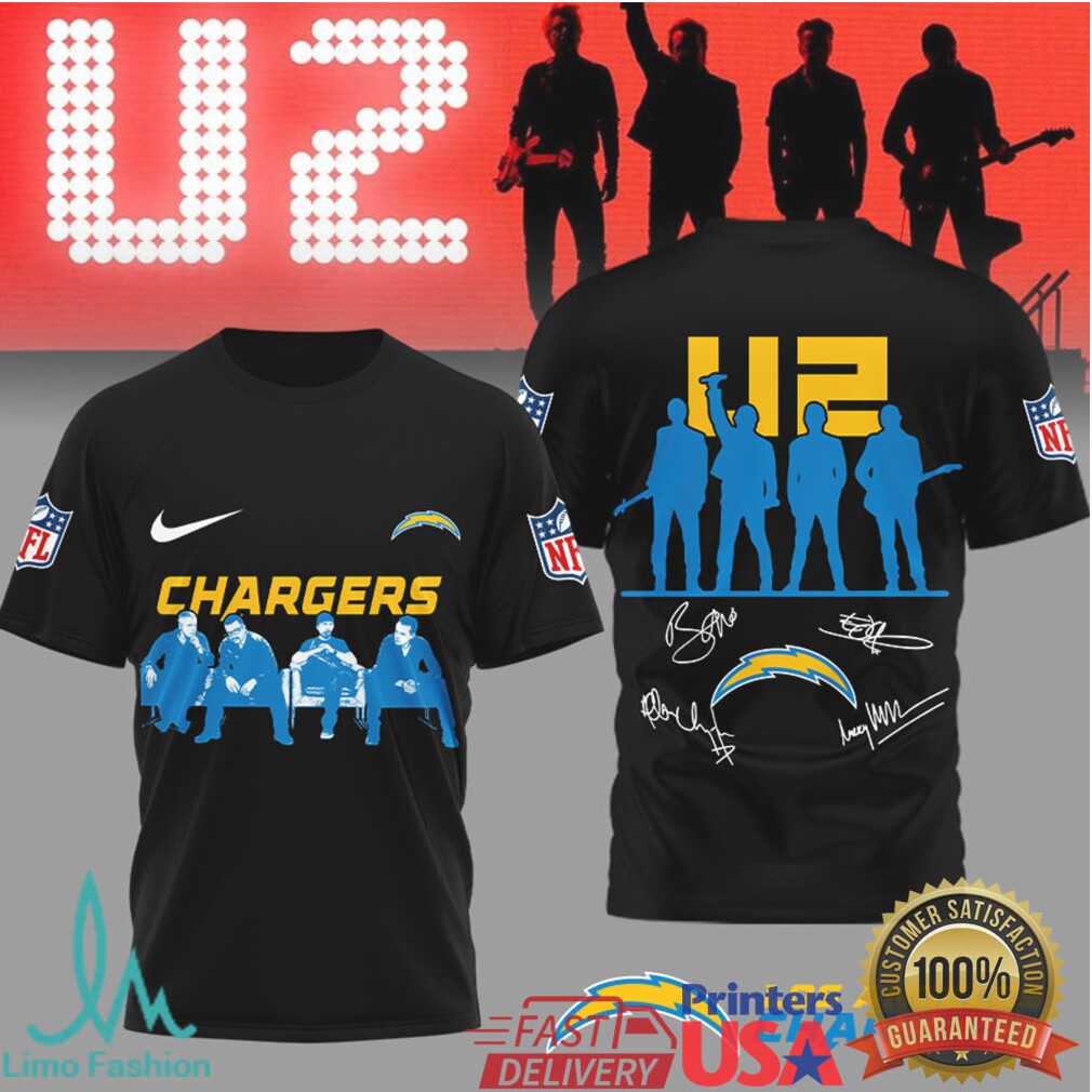 U2 Band x Los Angeles Chargers NFL Vintage Signatures T Shirt