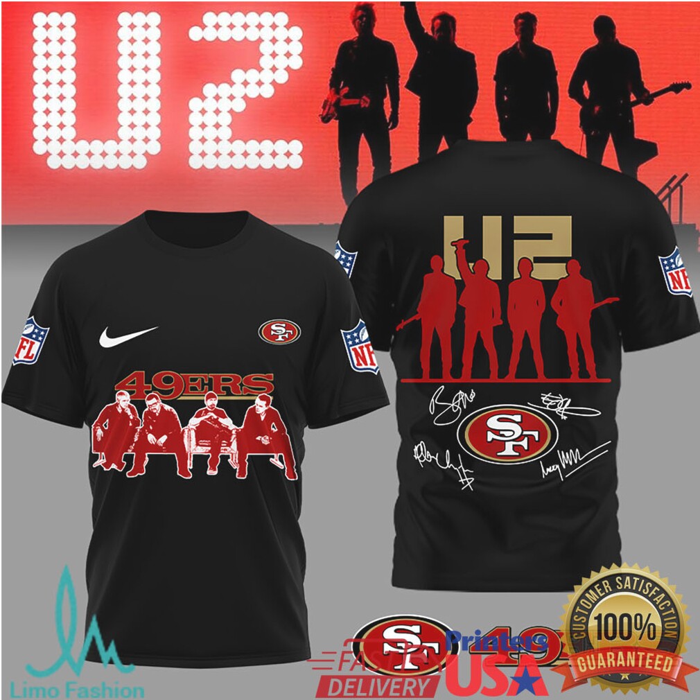 U2 Band x San Francisco 49ers NFL Vintage Signatures T Shirt - Limotees LLC