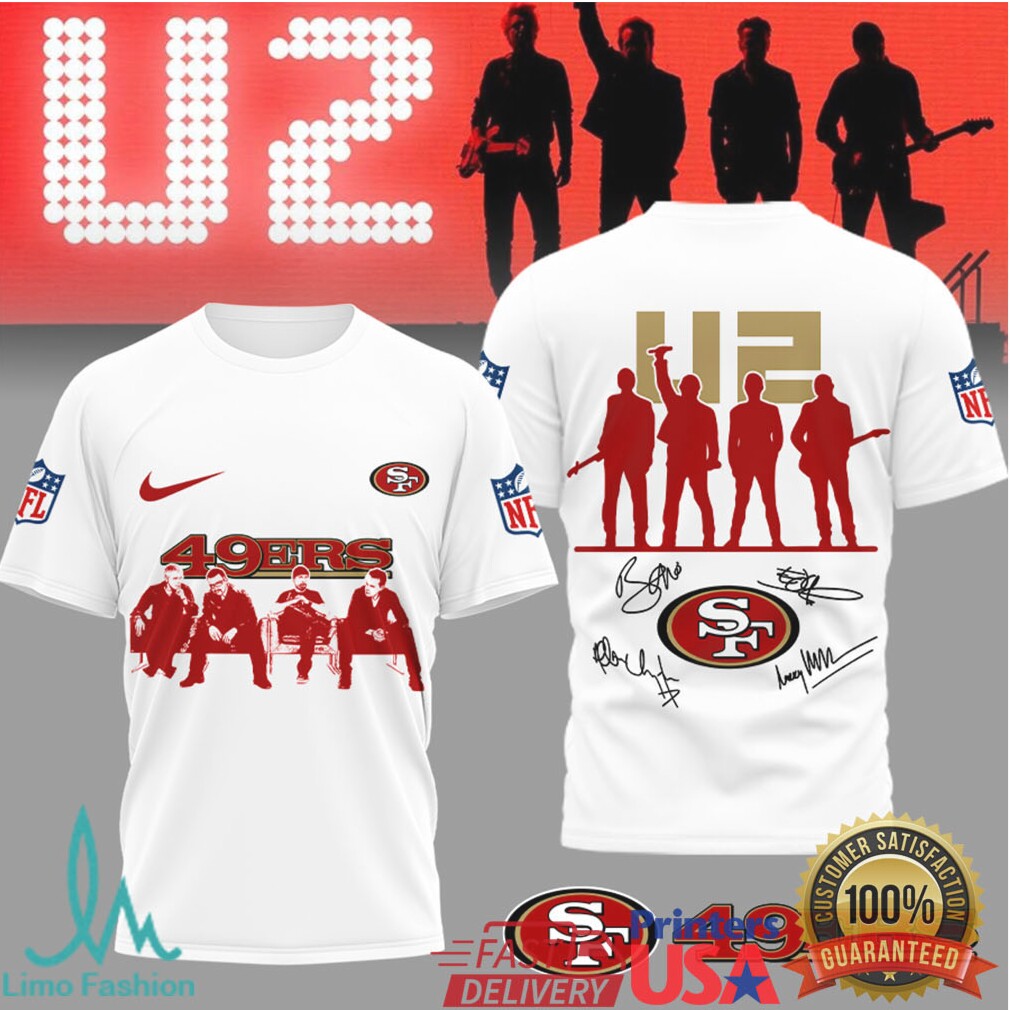 U2 Band x San Francisco 49ers NFL Vintage Signatures T Shirt - Limotees LLC