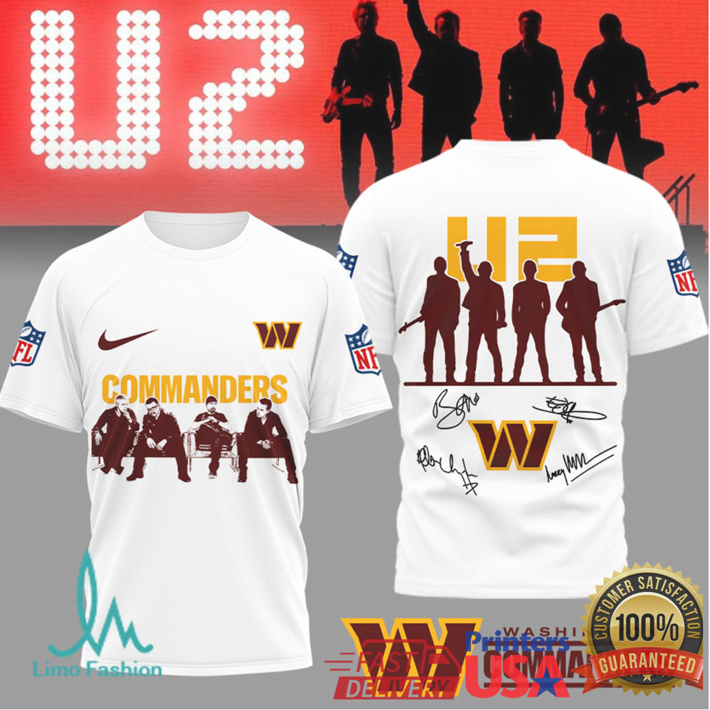 U2 Band x Washington Commanders NFL Vintage Signatures T Shirt - Limotees LLC