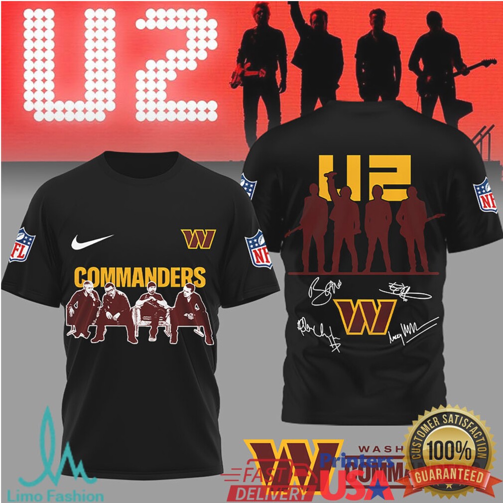 U2 Band x Washington Commanders NFL Vintage Signatures T Shirt - Limotees LLC