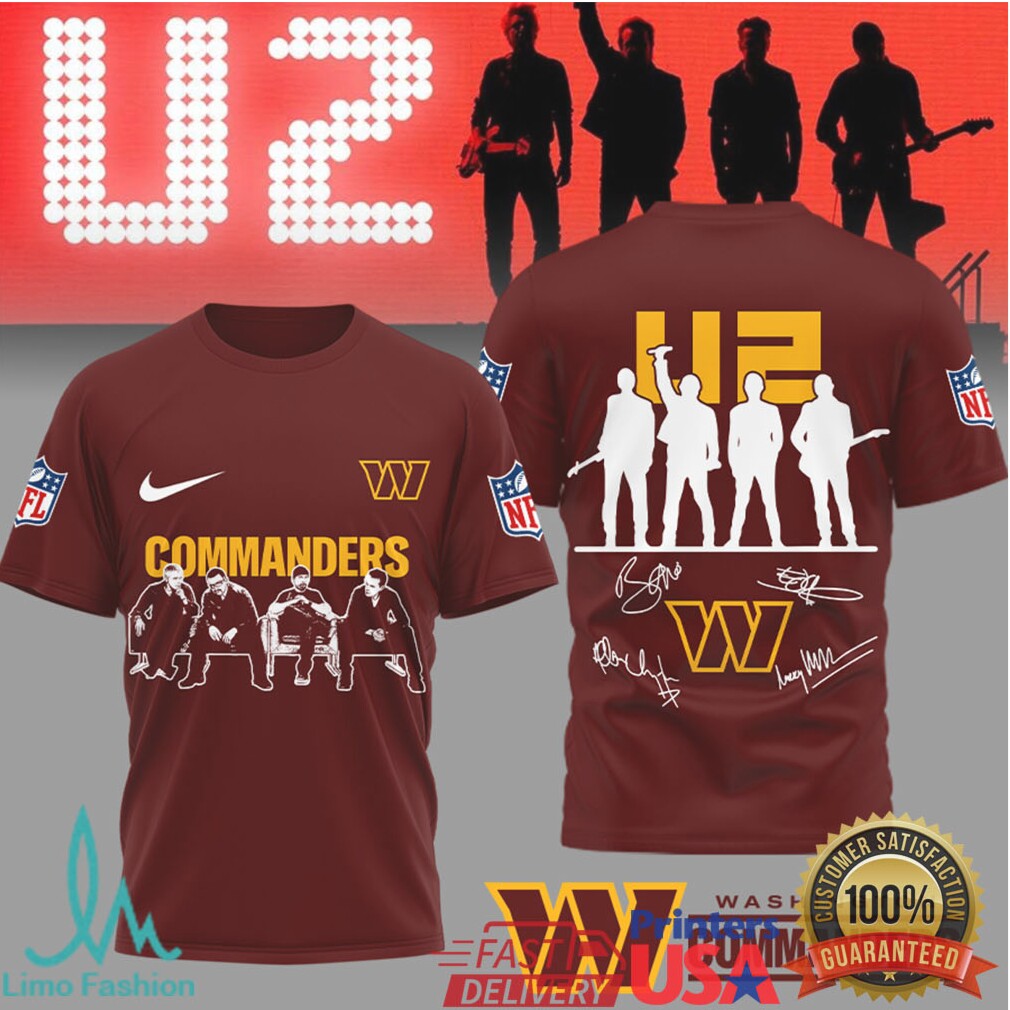 U2 Band x Washington Commanders NFL Vintage Signatures T Shirt - Limotees LLC