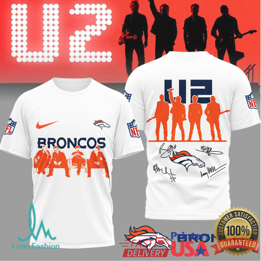 U2 x Denver Broncos NFL Fan Tribute T Shirt Band & Team Mashup - Limotees LLC