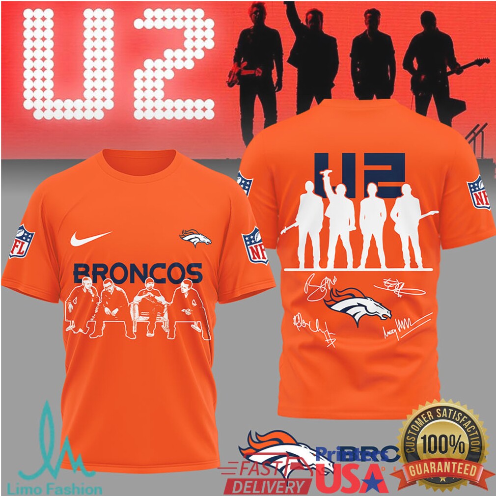 U2 x Denver Broncos NFL Fan Tribute T Shirt Band & Team Mashup - Limotees LLC