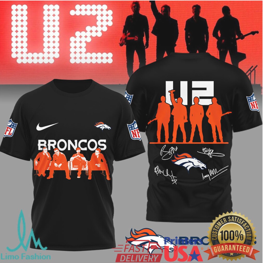 U2 x Denver Broncos NFL Fan Tribute T Shirt Band & Team Mashup - Limotees LLC