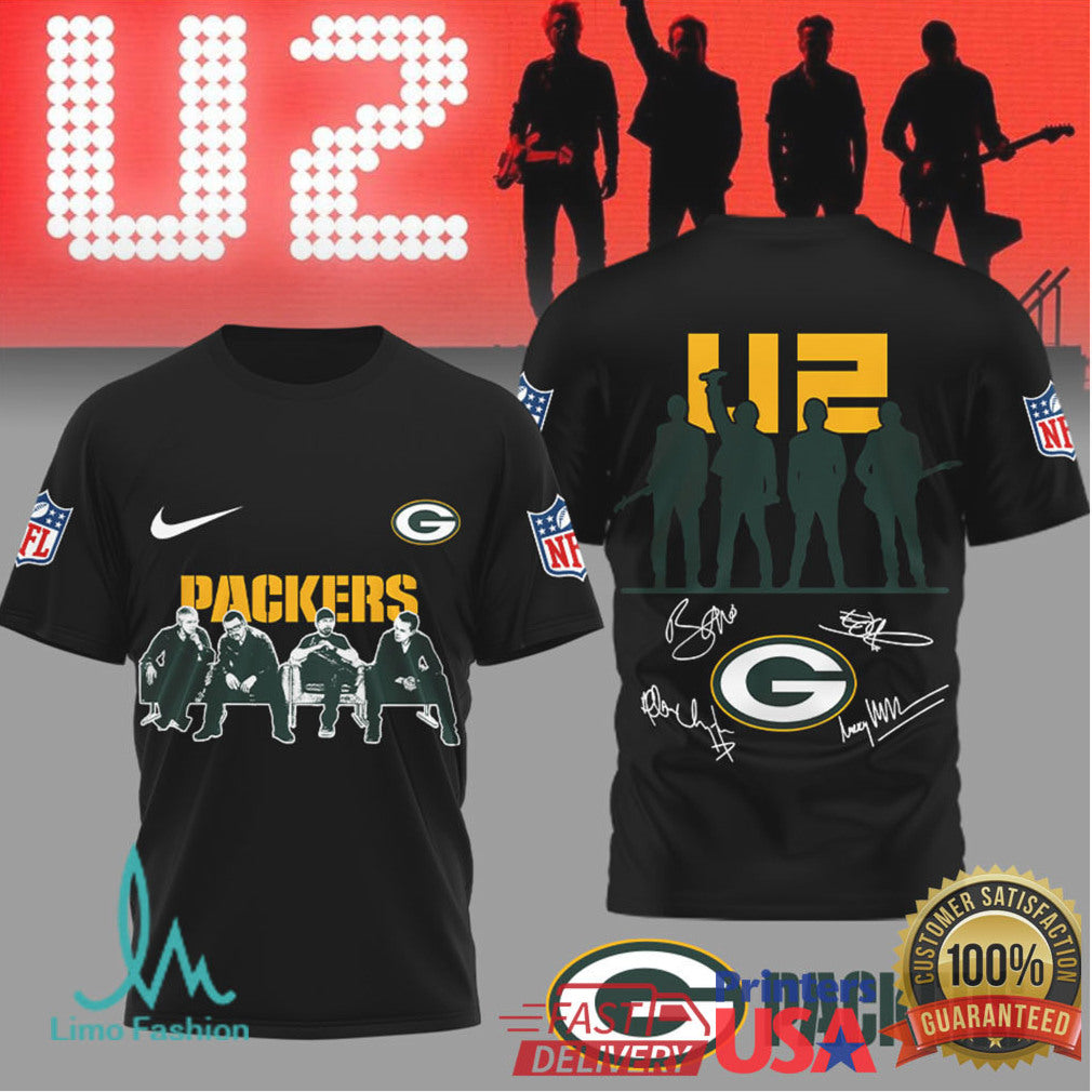 U2 x Green Bay Packers NFL Fan Tribute T Shirt Band & Team Mashup - Limotees LLC