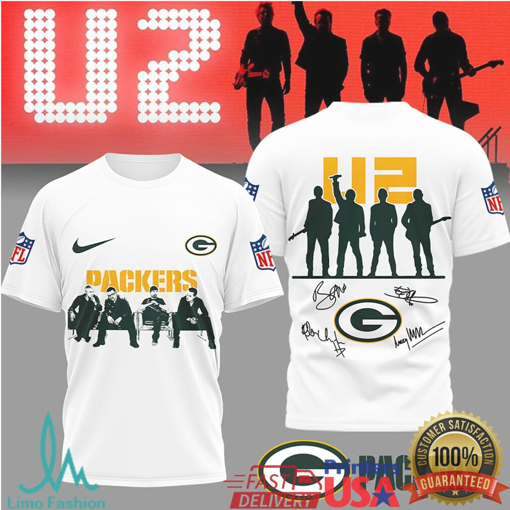 U2 x Green Bay Packers NFL Fan Tribute T Shirt Band & Team Mashup - Limotees LLC